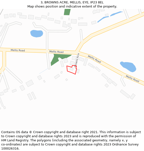 3, BROWNS ACRE, MELLIS, EYE, IP23 8EL: Location map and indicative extent of plot