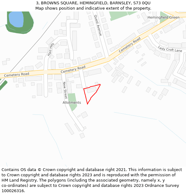 3, BROWNS SQUARE, HEMINGFIELD, BARNSLEY, S73 0QU: Location map and indicative extent of plot