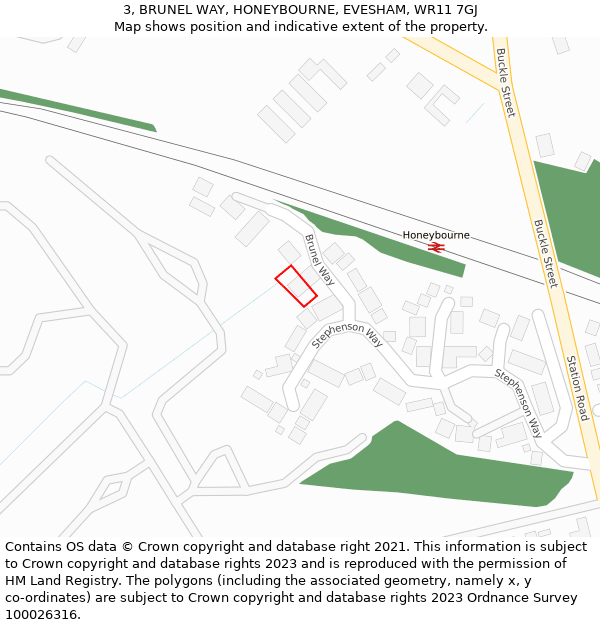 3, BRUNEL WAY, HONEYBOURNE, EVESHAM, WR11 7GJ: Location map and indicative extent of plot