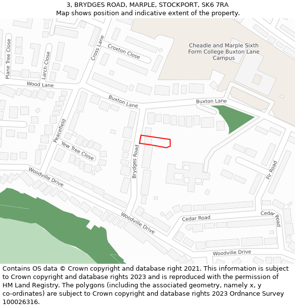 3, BRYDGES ROAD, MARPLE, STOCKPORT, SK6 7RA: Location map and indicative extent of plot