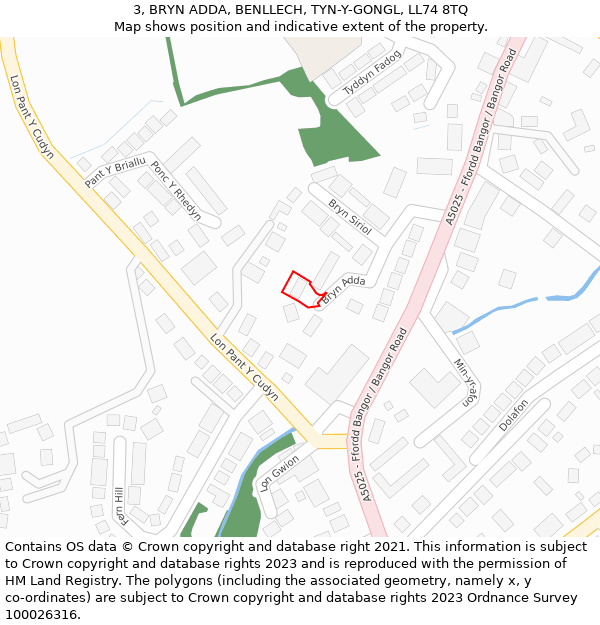 3, BRYN ADDA, BENLLECH, TYN-Y-GONGL, LL74 8TQ: Location map and indicative extent of plot
