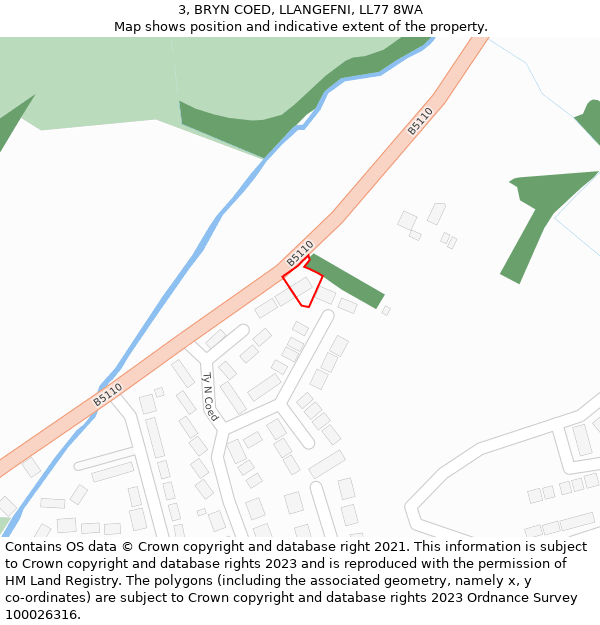 3, BRYN COED, LLANGEFNI, LL77 8WA: Location map and indicative extent of plot