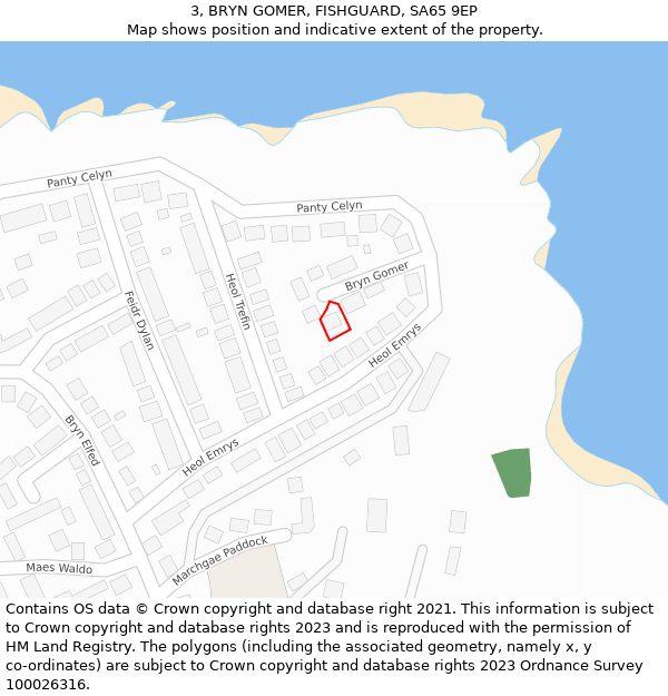 3, BRYN GOMER, FISHGUARD, SA65 9EP: Location map and indicative extent of plot