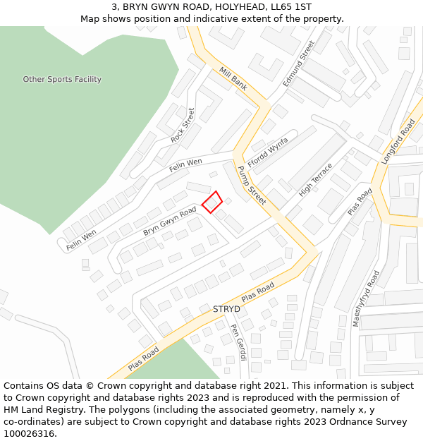 3, BRYN GWYN ROAD, HOLYHEAD, LL65 1ST: Location map and indicative extent of plot