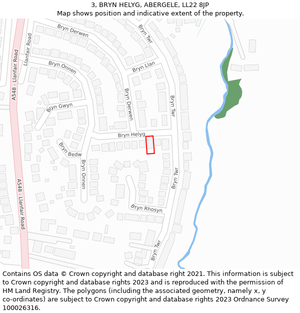 3, BRYN HELYG, ABERGELE, LL22 8JP: Location map and indicative extent of plot