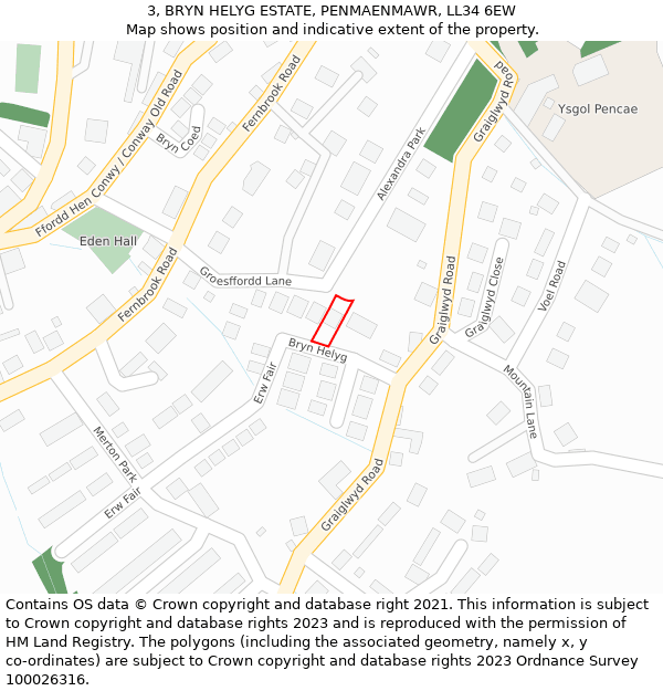 3, BRYN HELYG ESTATE, PENMAENMAWR, LL34 6EW: Location map and indicative extent of plot