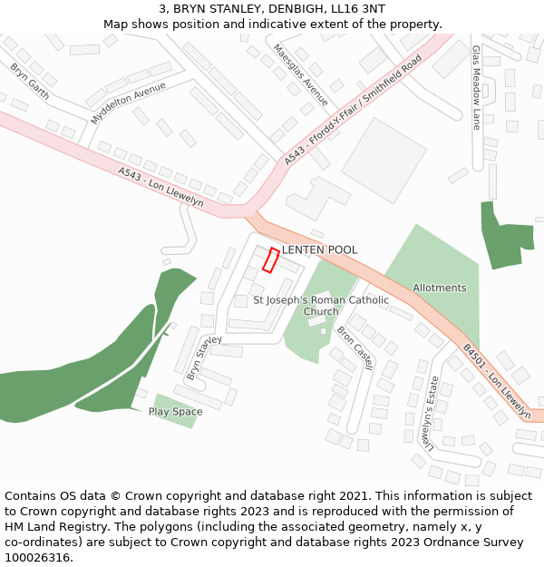 3, BRYN STANLEY, DENBIGH, LL16 3NT: Location map and indicative extent of plot