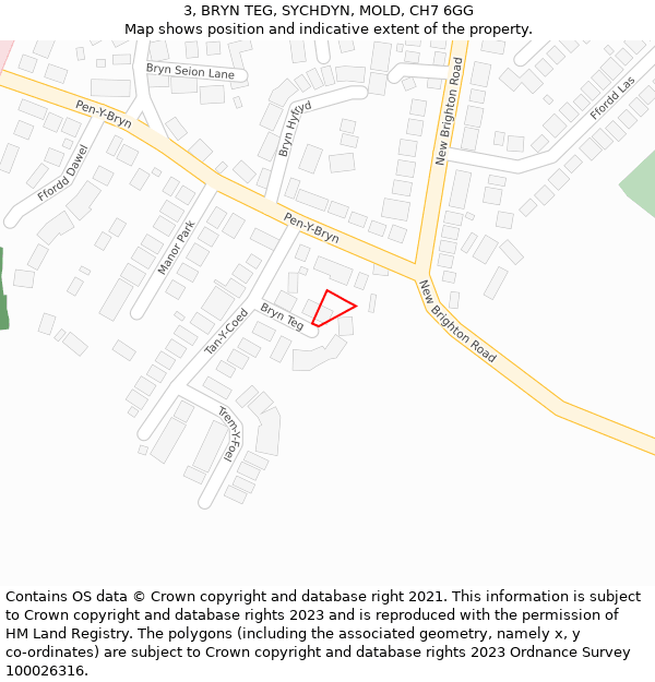 3, BRYN TEG, SYCHDYN, MOLD, CH7 6GG: Location map and indicative extent of plot