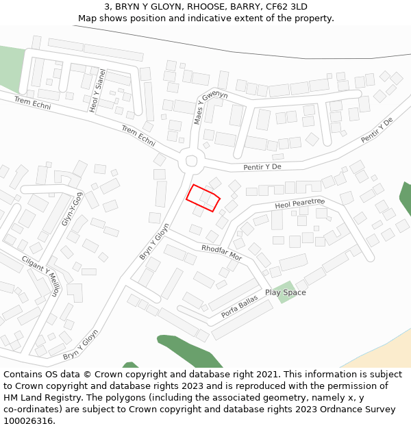 3, BRYN Y GLOYN, RHOOSE, BARRY, CF62 3LD: Location map and indicative extent of plot