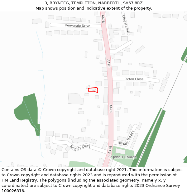 3, BRYNTEG, TEMPLETON, NARBERTH, SA67 8RZ: Location map and indicative extent of plot