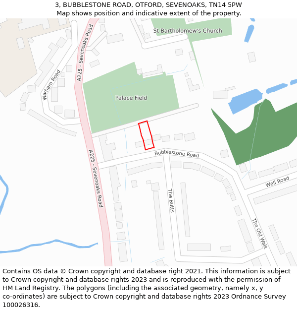 3, BUBBLESTONE ROAD, OTFORD, SEVENOAKS, TN14 5PW: Location map and indicative extent of plot