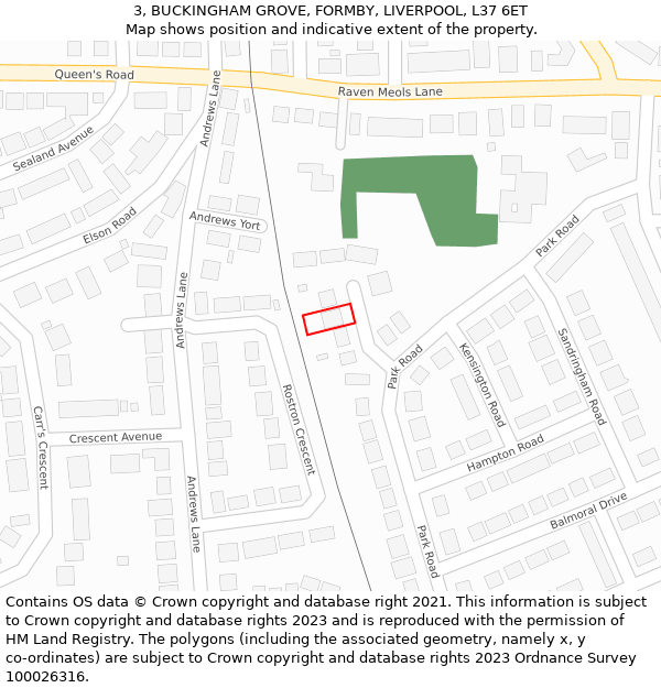 3, BUCKINGHAM GROVE, FORMBY, LIVERPOOL, L37 6ET: Location map and indicative extent of plot