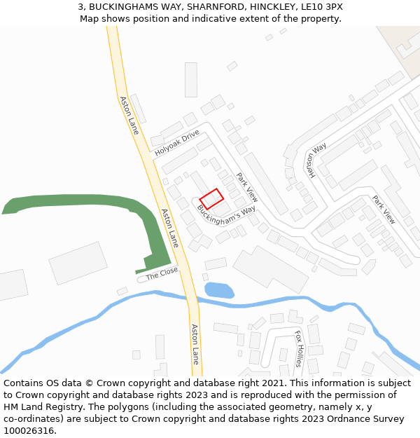 3, BUCKINGHAMS WAY, SHARNFORD, HINCKLEY, LE10 3PX: Location map and indicative extent of plot
