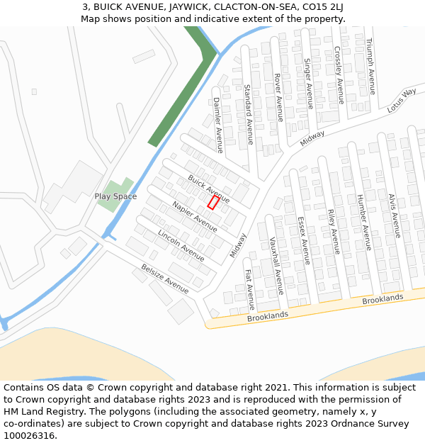 3, BUICK AVENUE, JAYWICK, CLACTON-ON-SEA, CO15 2LJ: Location map and indicative extent of plot