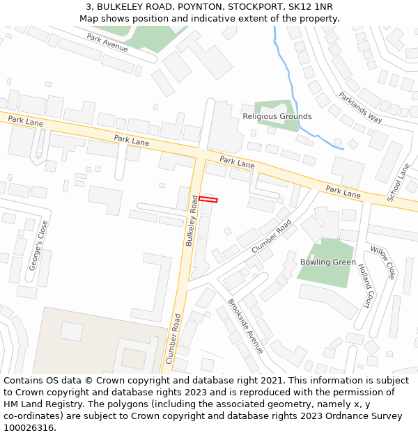 3, BULKELEY ROAD, POYNTON, STOCKPORT, SK12 1NR: Location map and indicative extent of plot