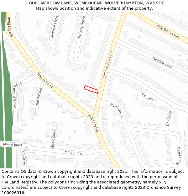 3, BULL MEADOW LANE, WOMBOURNE, WOLVERHAMPTON, WV5 9DE: Location map and indicative extent of plot