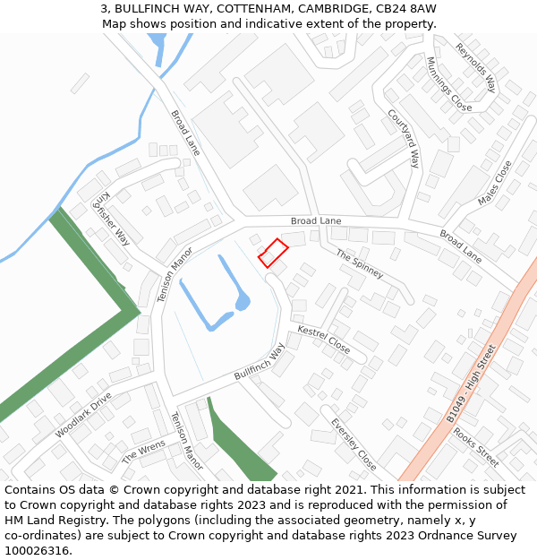 3, BULLFINCH WAY, COTTENHAM, CAMBRIDGE, CB24 8AW: Location map and indicative extent of plot