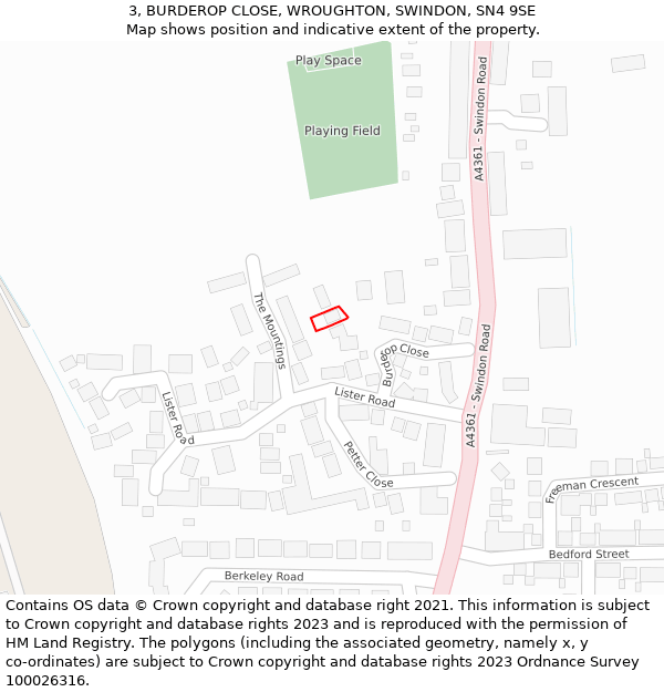 3, BURDEROP CLOSE, WROUGHTON, SWINDON, SN4 9SE: Location map and indicative extent of plot