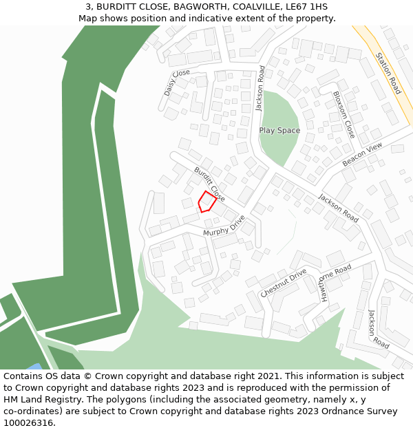 3, BURDITT CLOSE, BAGWORTH, COALVILLE, LE67 1HS: Location map and indicative extent of plot