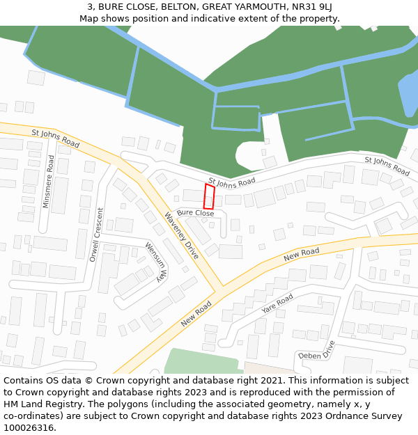 3, BURE CLOSE, BELTON, GREAT YARMOUTH, NR31 9LJ: Location map and indicative extent of plot