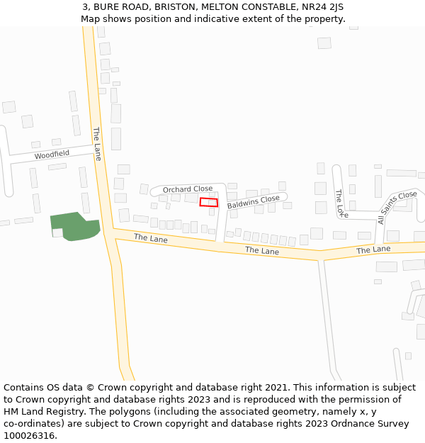 3, BURE ROAD, BRISTON, MELTON CONSTABLE, NR24 2JS: Location map and indicative extent of plot