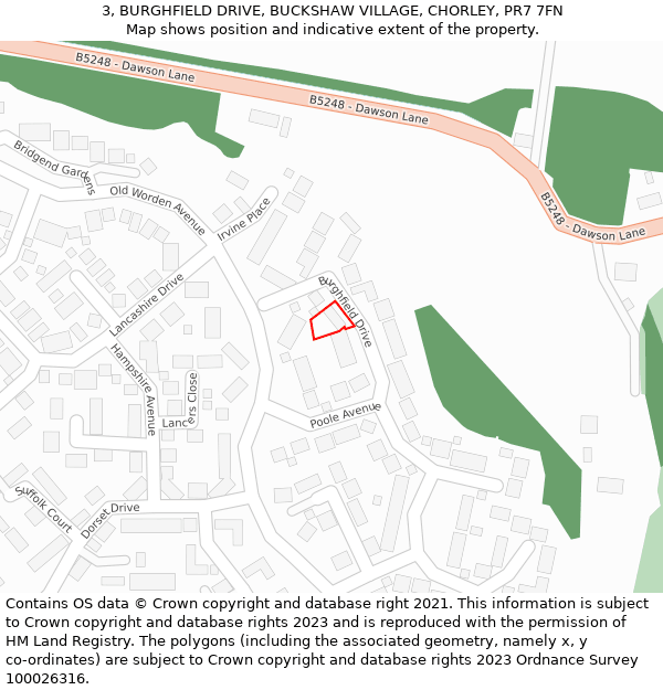 3, BURGHFIELD DRIVE, BUCKSHAW VILLAGE, CHORLEY, PR7 7FN: Location map and indicative extent of plot