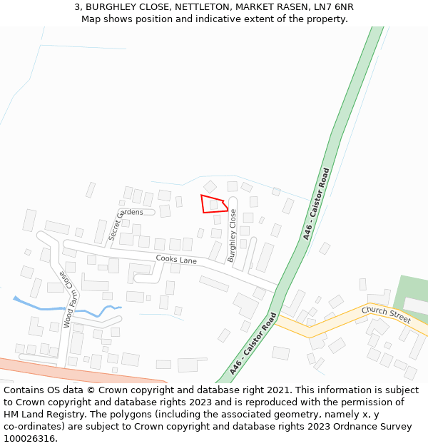 3, BURGHLEY CLOSE, NETTLETON, MARKET RASEN, LN7 6NR: Location map and indicative extent of plot