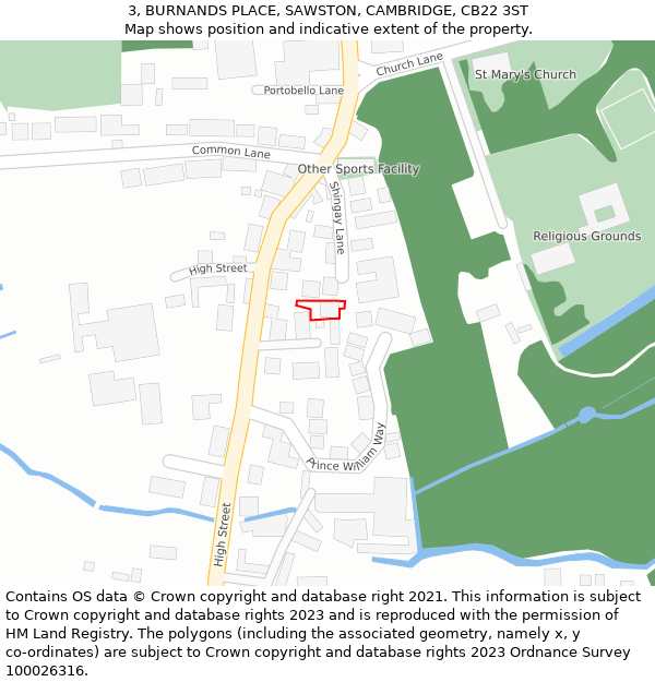 3, BURNANDS PLACE, SAWSTON, CAMBRIDGE, CB22 3ST: Location map and indicative extent of plot