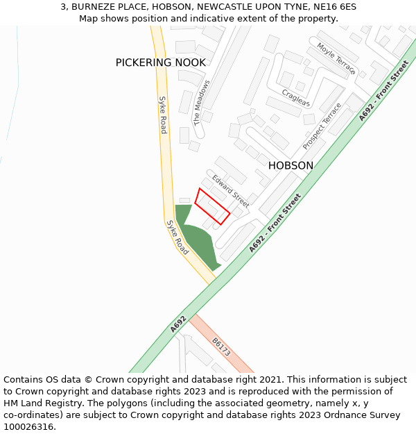 3, BURNEZE PLACE, HOBSON, NEWCASTLE UPON TYNE, NE16 6ES: Location map and indicative extent of plot