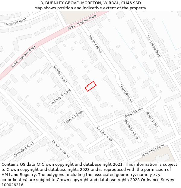 3, BURNLEY GROVE, MORETON, WIRRAL, CH46 9SD: Location map and indicative extent of plot