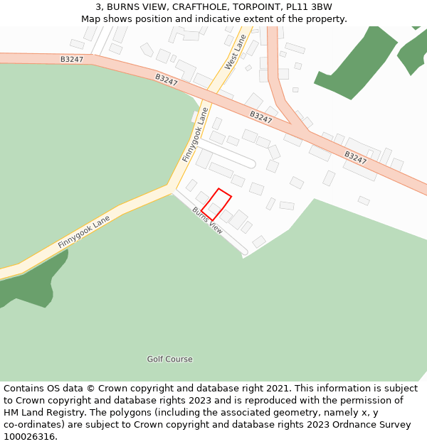 3, BURNS VIEW, CRAFTHOLE, TORPOINT, PL11 3BW: Location map and indicative extent of plot