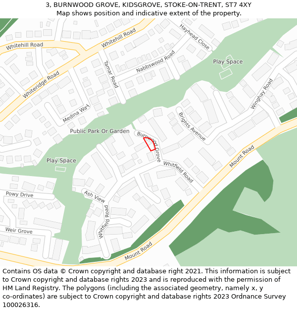 3, BURNWOOD GROVE, KIDSGROVE, STOKE-ON-TRENT, ST7 4XY: Location map and indicative extent of plot