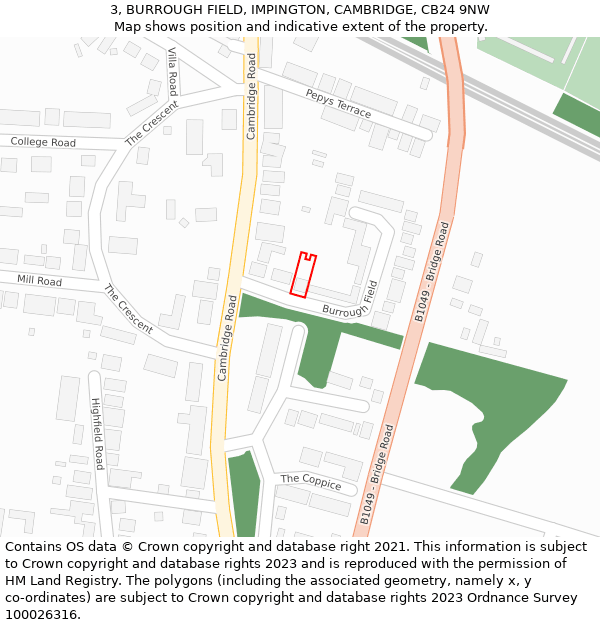 3, BURROUGH FIELD, IMPINGTON, CAMBRIDGE, CB24 9NW: Location map and indicative extent of plot