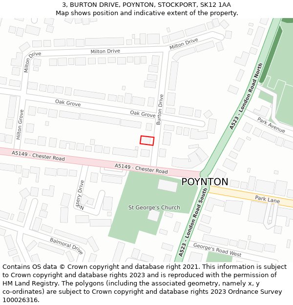 3, BURTON DRIVE, POYNTON, STOCKPORT, SK12 1AA: Location map and indicative extent of plot