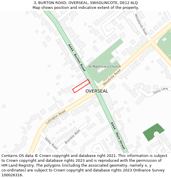 3, BURTON ROAD, OVERSEAL, SWADLINCOTE, DE12 6LQ: Location map and indicative extent of plot