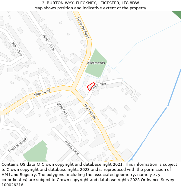 3, BURTON WAY, FLECKNEY, LEICESTER, LE8 8DW: Location map and indicative extent of plot
