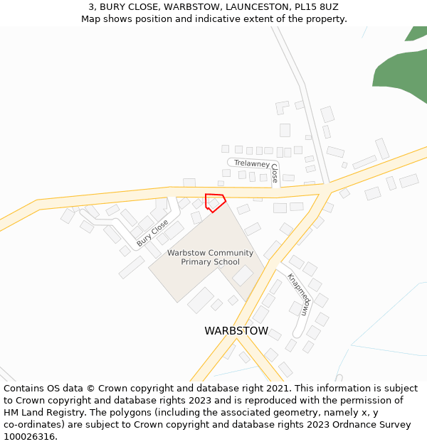 3, BURY CLOSE, WARBSTOW, LAUNCESTON, PL15 8UZ: Location map and indicative extent of plot