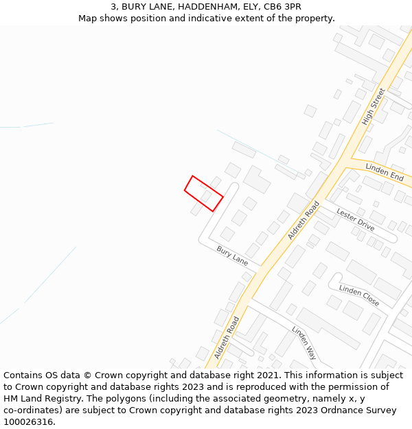 3, BURY LANE, HADDENHAM, ELY, CB6 3PR: Location map and indicative extent of plot