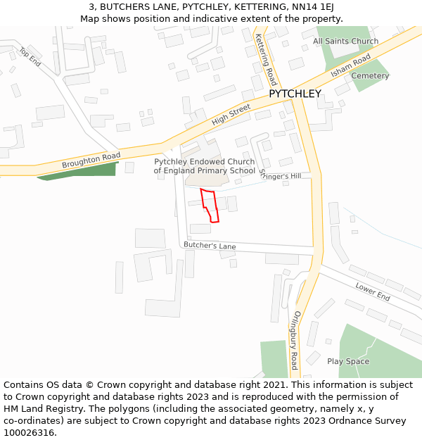 3, BUTCHERS LANE, PYTCHLEY, KETTERING, NN14 1EJ: Location map and indicative extent of plot