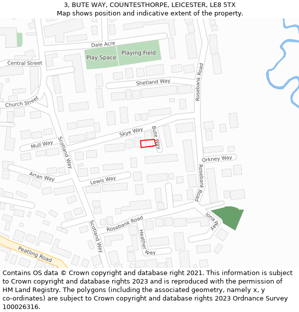 3, BUTE WAY, COUNTESTHORPE, LEICESTER, LE8 5TX: Location map and indicative extent of plot