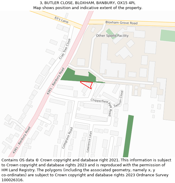 3, BUTLER CLOSE, BLOXHAM, BANBURY, OX15 4PL: Location map and indicative extent of plot