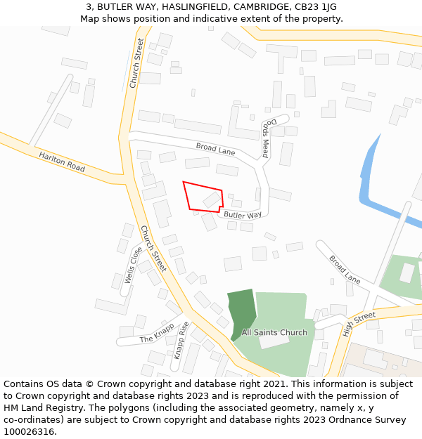 3, BUTLER WAY, HASLINGFIELD, CAMBRIDGE, CB23 1JG: Location map and indicative extent of plot