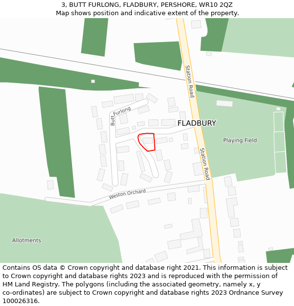 3, BUTT FURLONG, FLADBURY, PERSHORE, WR10 2QZ: Location map and indicative extent of plot