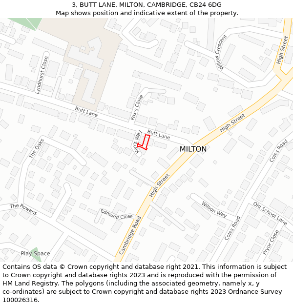 3, BUTT LANE, MILTON, CAMBRIDGE, CB24 6DG: Location map and indicative extent of plot