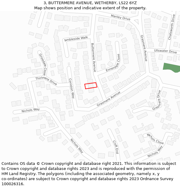3, BUTTERMERE AVENUE, WETHERBY, LS22 6YZ: Location map and indicative extent of plot