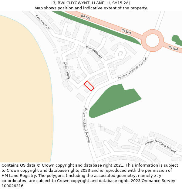 3, BWLCHYGWYNT, LLANELLI, SA15 2AJ: Location map and indicative extent of plot