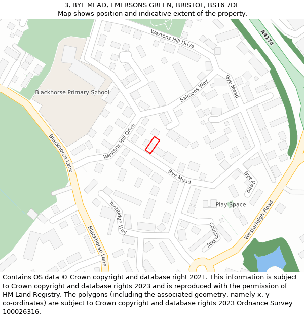 3, BYE MEAD, EMERSONS GREEN, BRISTOL, BS16 7DL: Location map and indicative extent of plot