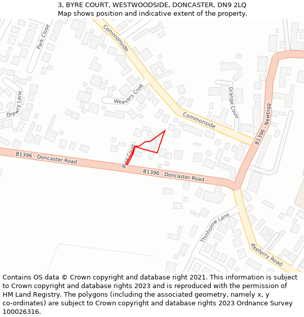 3, BYRE COURT, WESTWOODSIDE, DONCASTER, DN9 2LQ: Location map and indicative extent of plot