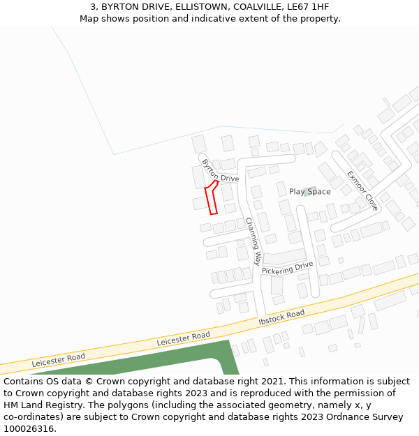 3, BYRTON DRIVE, ELLISTOWN, COALVILLE, LE67 1HF: Location map and indicative extent of plot