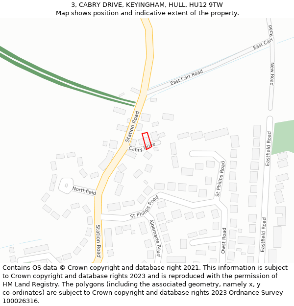 3, CABRY DRIVE, KEYINGHAM, HULL, HU12 9TW: Location map and indicative extent of plot